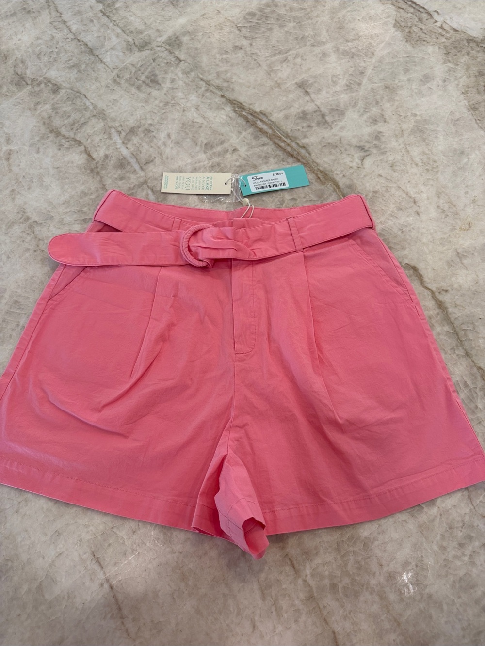 Shore High-Waist Pink Belted Shorts size Large NWT